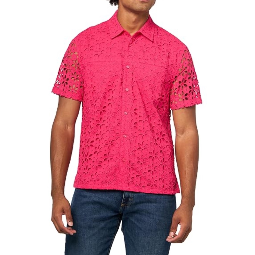 MR TURK Laszlo Shirt bright pink eyelet‎ shirt men’s Sz XL